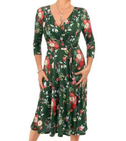 Green Floral Fit & Flare Tie Detail Dress
