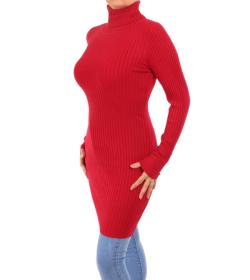 Red Ribbed Polo Neck Long Jumper