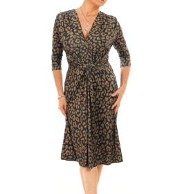 Animal Print Twist Front V Neck Dress