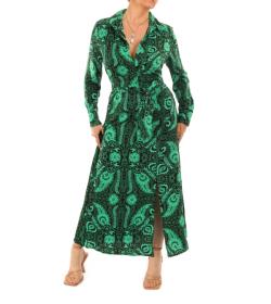 Green Paisley Collared Shirt Dress