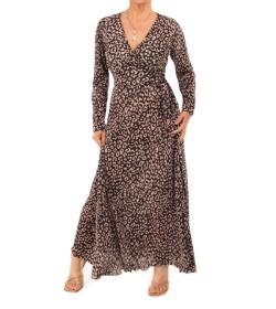 Animal Print V Neck Pleated Maxi Dress