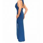 Blue Cowl Neck Long Evening Dress