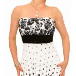 White and Black Lace Strapless Dress