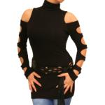 Black Cut Out Roll Neck Top