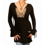 Black Coin Trim Tunic Top