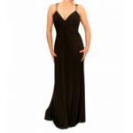 Black Diamante Strap Long Evening Dress