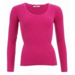 Magenta Ribbed Scoop Neck Jumper