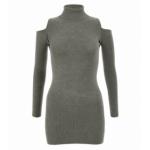 Grey Cold Shoulder Polo Neck Jumper