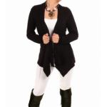 Black Ribbed Waterfall Cardigan