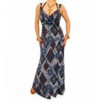 Navy Blue and Mocha Aztec Print Maxi Dress