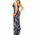 Navy Blue and Mocha Aztec Print Maxi Dress