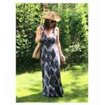 Navy Blue and Mocha Aztec Print Maxi Dress