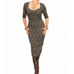 Grey and Black Print Stretch Pencil Dress