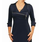 Navy Blue Biker Style Zip up A Line Dress