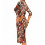 Orange and Navy Blue Printed Collared Wrap Dress