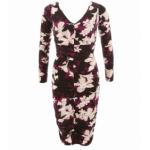 Plum Floral Ruched V Neck Dress