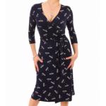 Navy Blue Dragonfly Print Wrap Dress