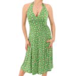 Green Daisy Print Halter Neck Dress