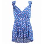 Blue Daisy Print V Neck Floaty Top