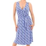 Blue and White Graphic Print Sleeveless Wrap Dress