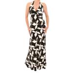 Black and Ivory Leaf Print Maxi Dress