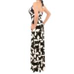 Black and Ivory Leaf Print Maxi Dress