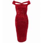 Red Velour Sequin Cut Out Cocktail Dress