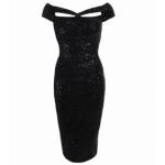 Black Velour Sequin Cut Out Cocktail Dress