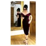 Wine Velour Bardot Dress