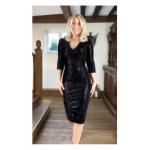 Black Velour Sequin Knee Length Dress