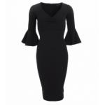 Black Bell Sleeve Midi Dress