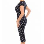 Navy Blue Spot Print Mock Wrap Dress