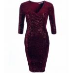 Wine Velour Sequin Knee Length Dress