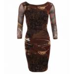 Brown Graphic Print Mesh Dress