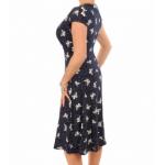 Navy Blue Butterfly Print Fit and Flare Dress 