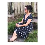 Navy Blue Butterfly Print Fit and Flare Dress 