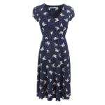 Navy Blue Butterfly Print Fit and Flare Dress 