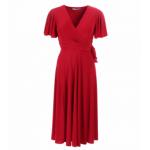 Red Waterfall Sleeve Fit and Flare Dress