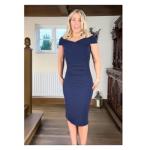 Navy Blue Sparkle Bardot Pencil Dress