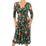 Green Floral Fit & Flare Tie Detail Dress