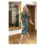 Green Floral Fit & Flare Tie Detail Dress