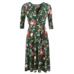 Green Floral Fit & Flare Tie Detail Dress