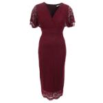 Wine Flutter Sleeve Lace Pencil Dress