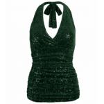 Green Velour Sequin Figure Hugging Halter Top