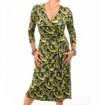 Green Retro Print Wrap Dress