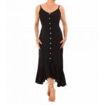 Black Button Through Dip Hem Dress