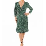 Green Print Ruffled Mock Wrap Dress