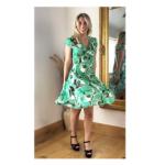 Green and White Print Tea Dress