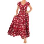 Red and White Floral Print Button Through Maxi Dress