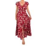 Red and White Floral Print Button Through Maxi Dress